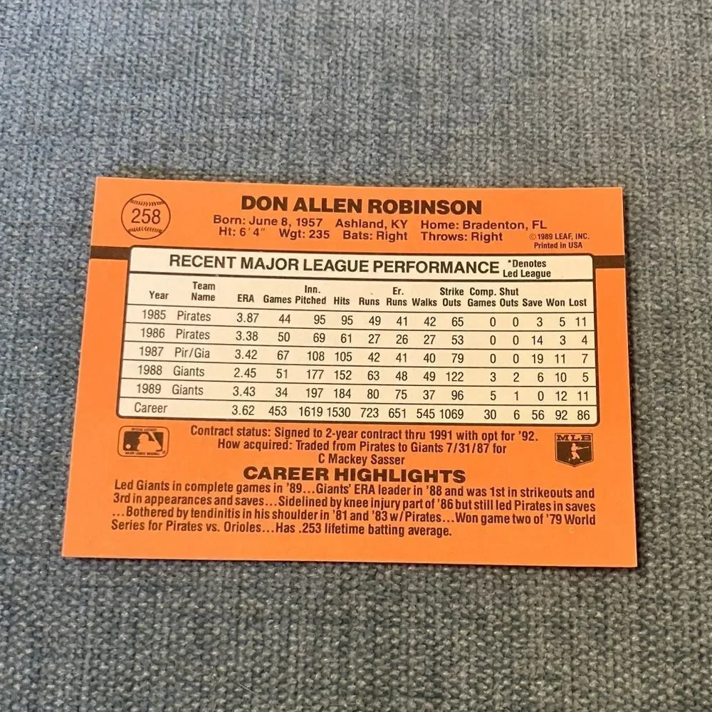 1990 Donruss San Francisco Giants Baseball Card Trading Card